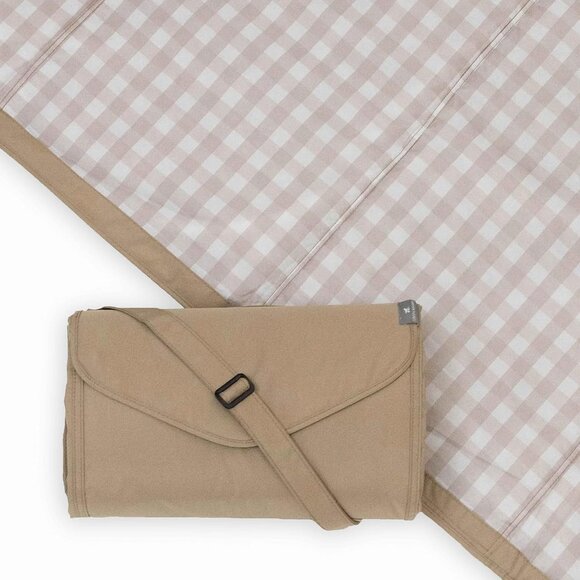 Little Unicorn 5'x5' Outdoor Family Picnic & Beach Blanket, Beige Buffalo Check - Picture 1 of 9